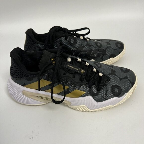 adidas Women's Barricade 12 Tennis Shoe 6.5 Black/Gold Metallic/Carbon - Picture 3 of 9